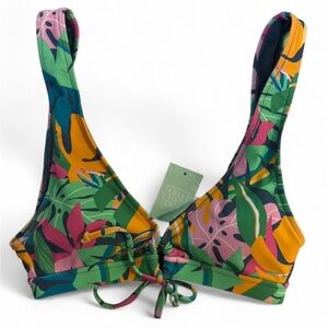 Full Tilt Tropical Leaf Print Bikini Top - Green, Pink, Yellow, Blue